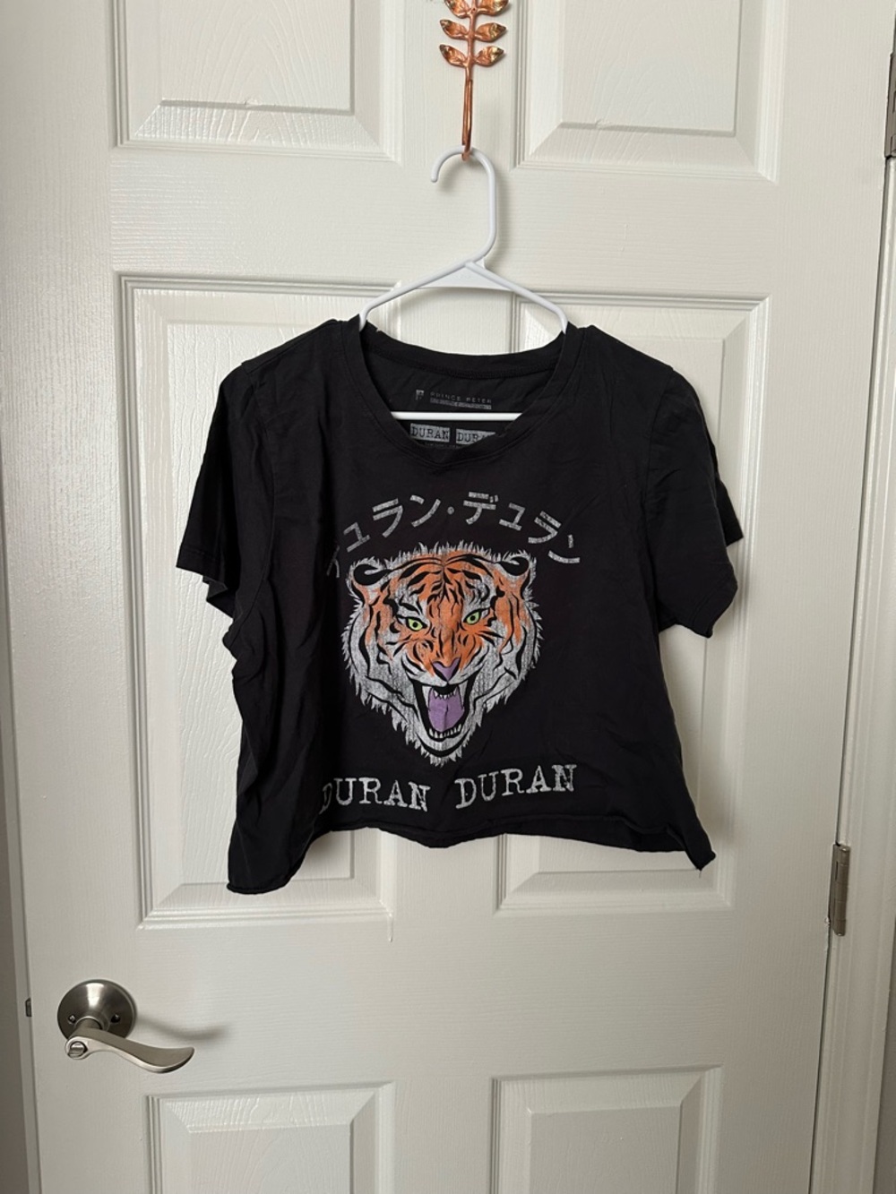 Prince Peter Collection Black Crop Tee with Orange Tiger Print